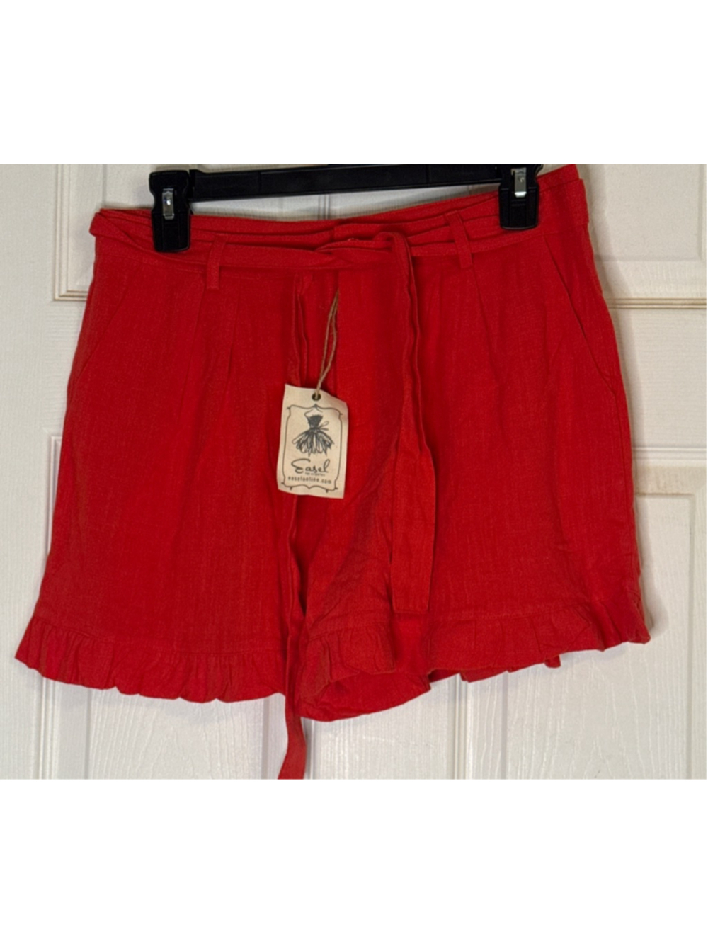 easel Red High Waist Ruffle Hem Shorts